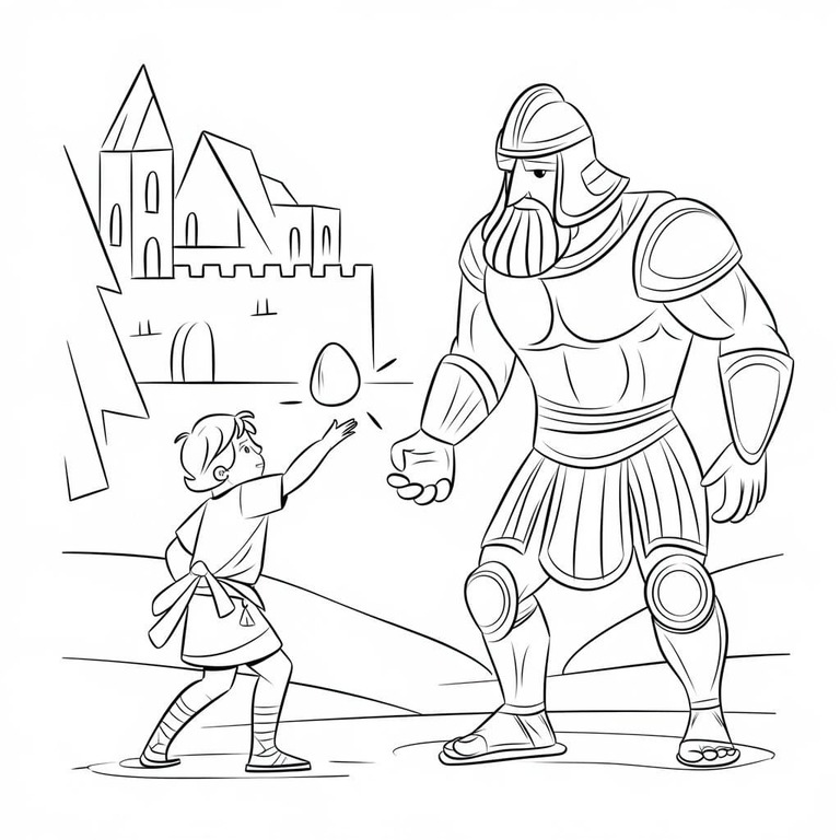 Kolorowanka Narysuj Dawid i Goliat wydruku podstawowy