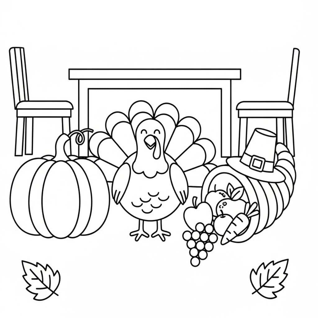 Kolorowanka Narysuj Święto Dziękczynienia wydruku dla dzieci