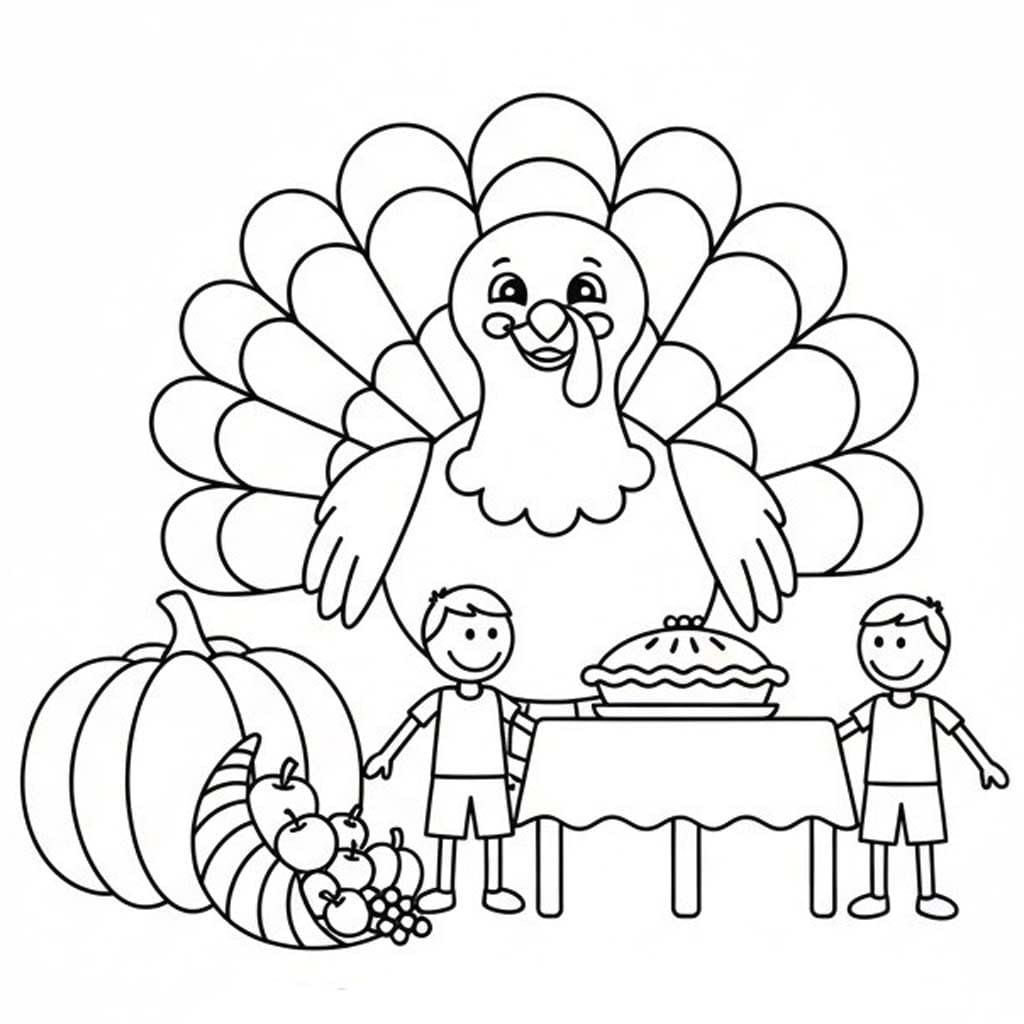 Kolorowanka Narysuj Święto Dziękczynienia wydruku prosty