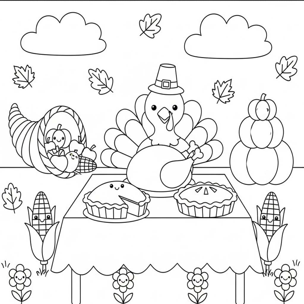 Kolorowanka Święto Dziękczynienia bezpłatny wydruku prosty