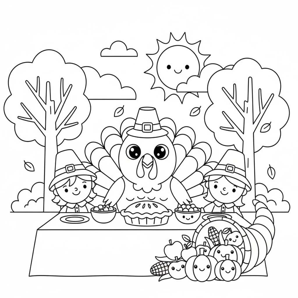 Kolorowanka Święto Dziękczynienia wydruku podstawowy