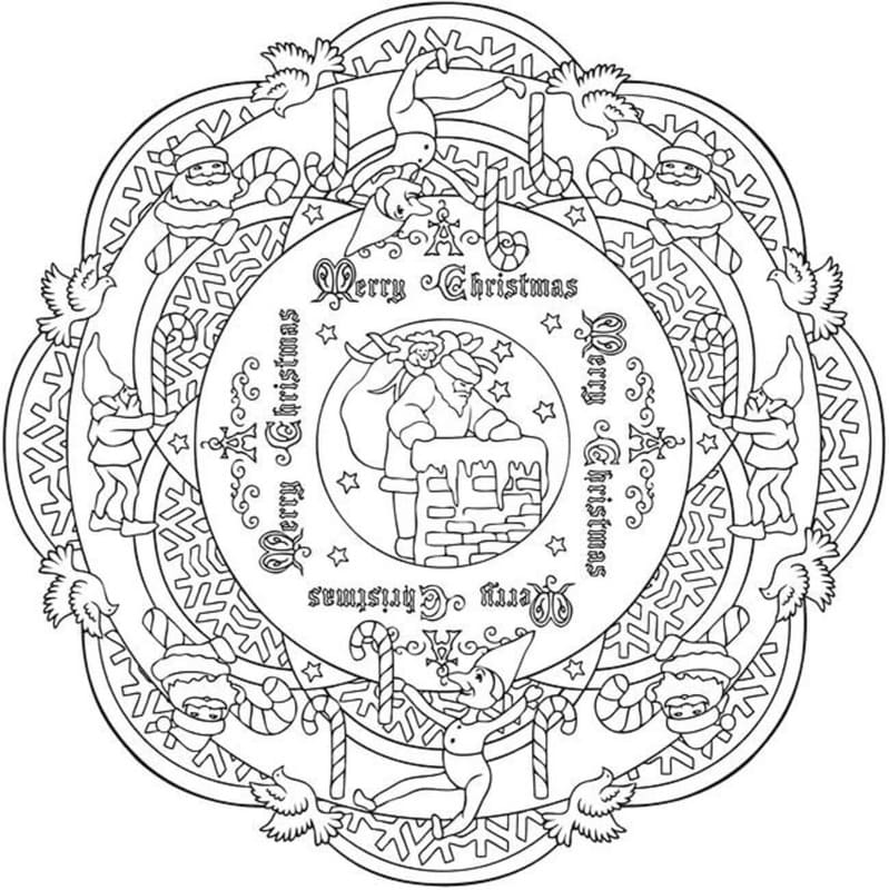 Kolorowanka Mandala świąteczna bezpłatny wydruku łatwy