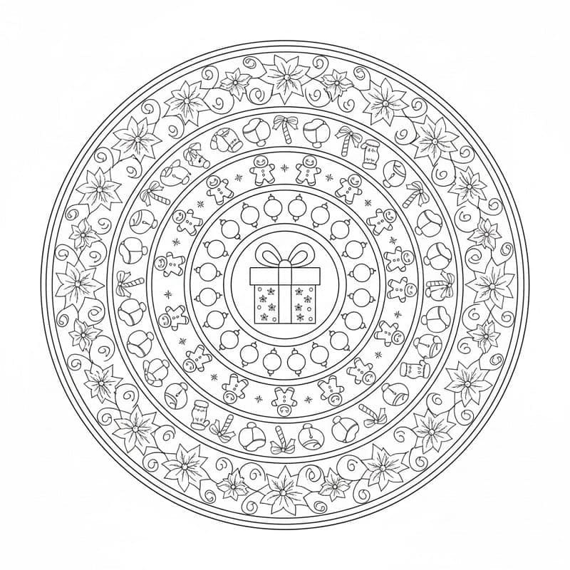 Kolorowanka Mandala świąteczna wydruku podstawowy