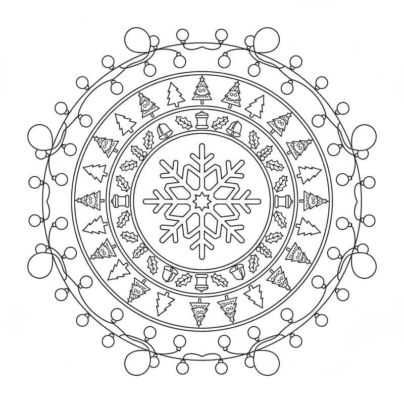 Kolorowanka Narysuj Mandala świąteczna bezpłatny wydruku łatwy