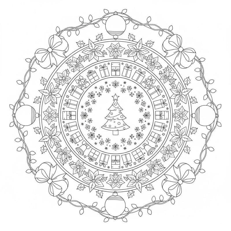 Kolorowanka Narysuj Mandala świąteczna bezpłatny wydruku podstawowy