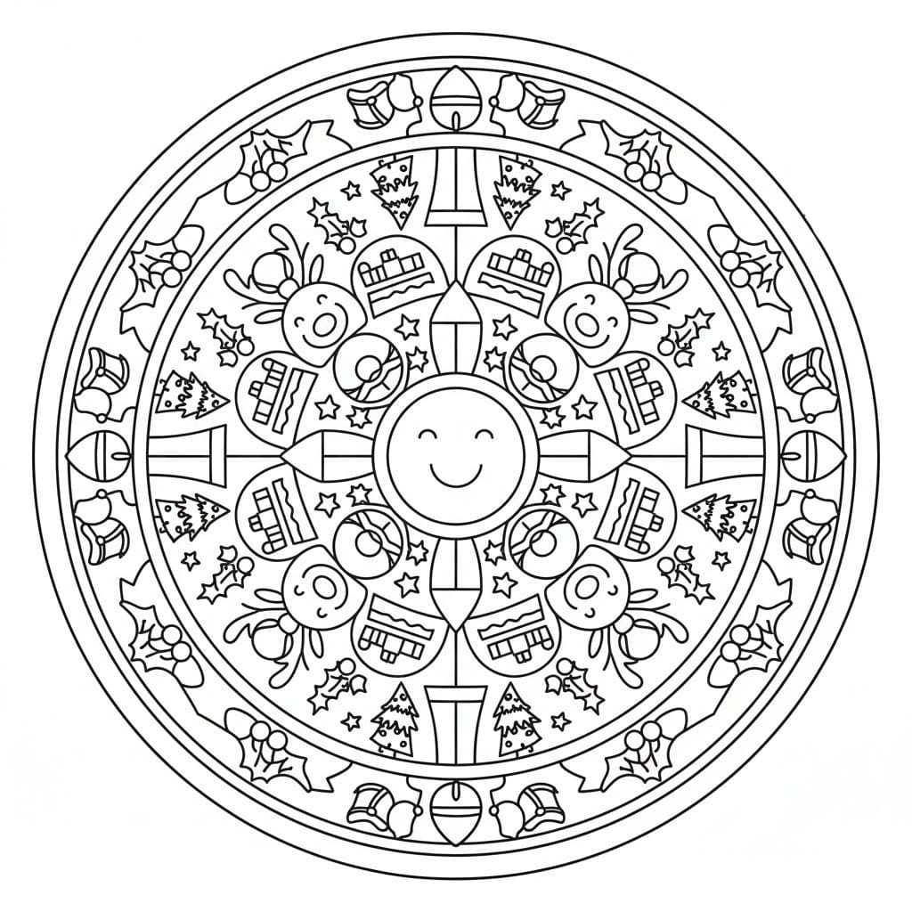 Kolorowanka Narysuj Mandala świąteczna łatwy