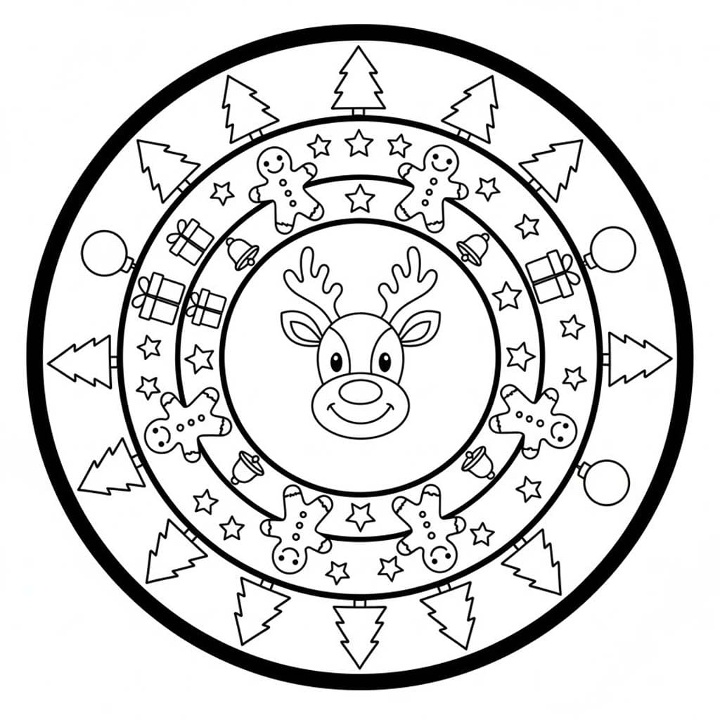 Kolorowanka Narysuj Mandala świąteczna podstawowy