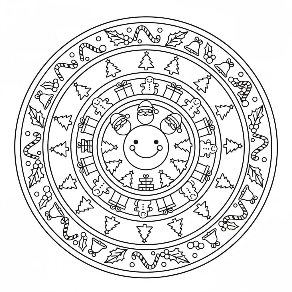 Kolorowanka Narysuj Mandala świąteczna prosty