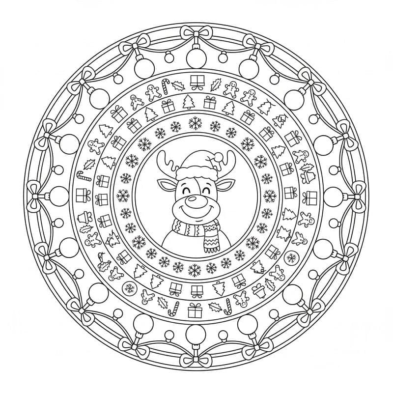 Kolorowanka Narysuj Mandala świąteczna wydruku dla dzieci