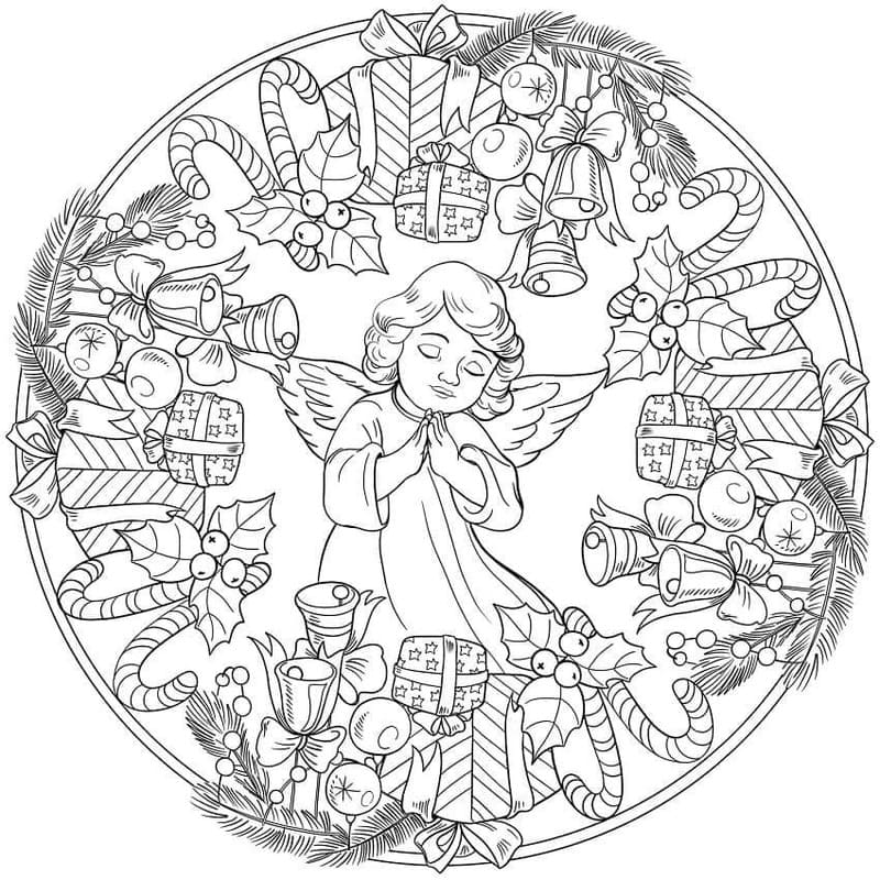 Kolorowanka Narysuj Mandala świąteczna wydruku łatwy