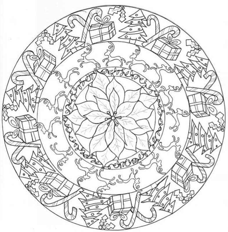 Kolorowanka Narysuj Mandala świąteczna