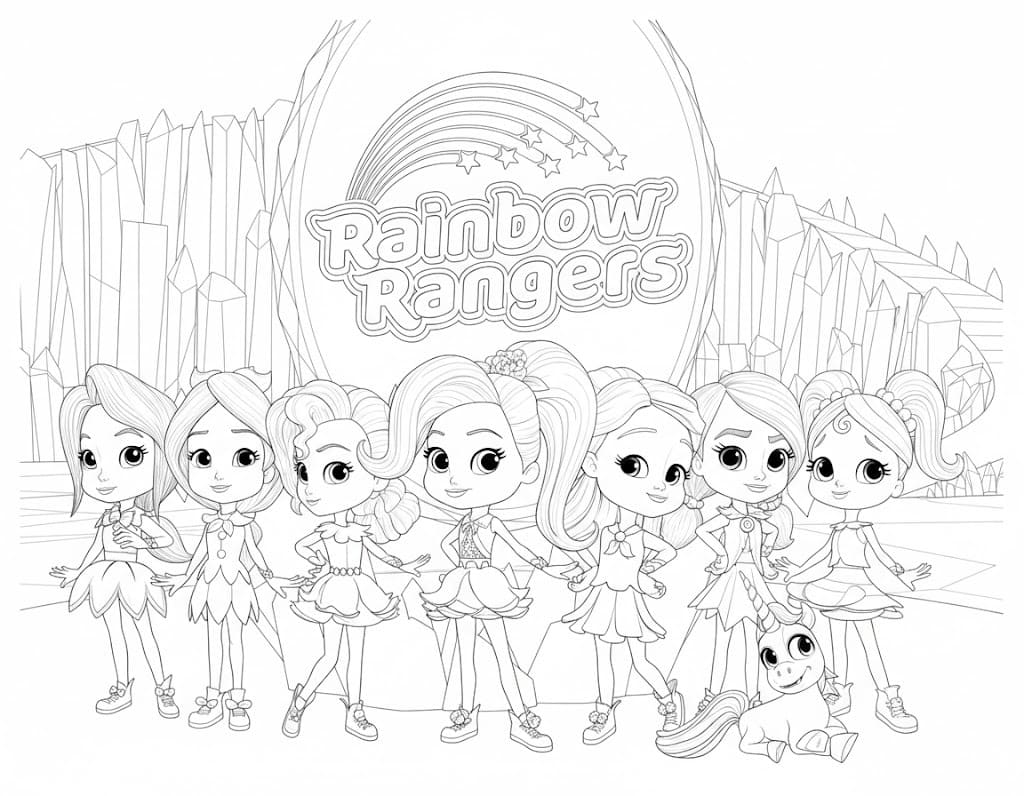 Kolorowanka Narysuj Rainbow Rangers łatwy
