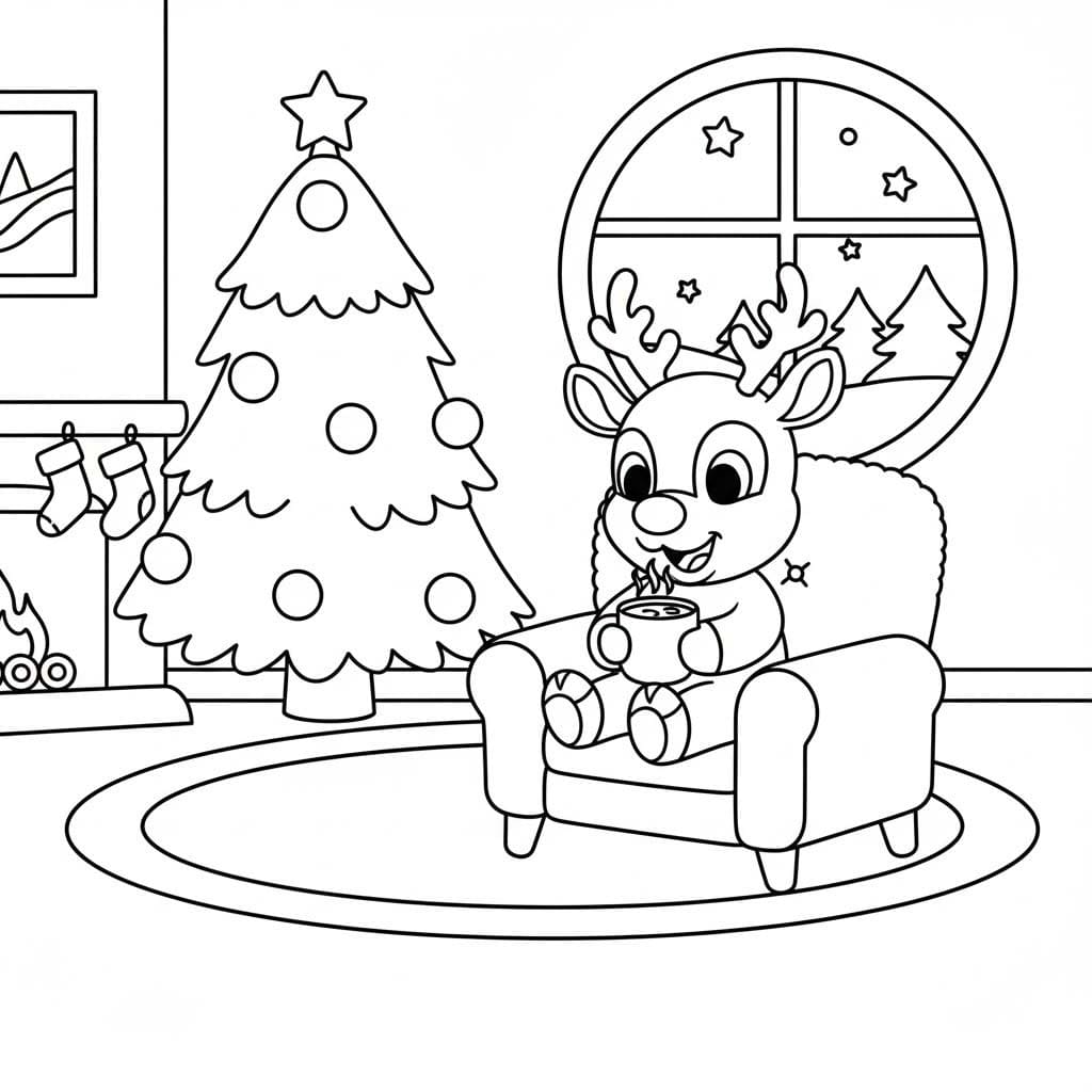 Kolorowanka Narysuj Renifer Rudolf wydruku dla dzieci