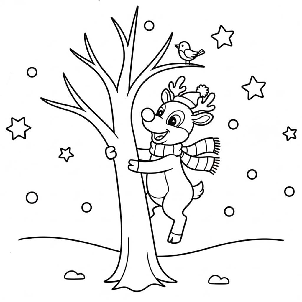 Kolorowanka Renifer Rudolf bezpłatny podstawowy