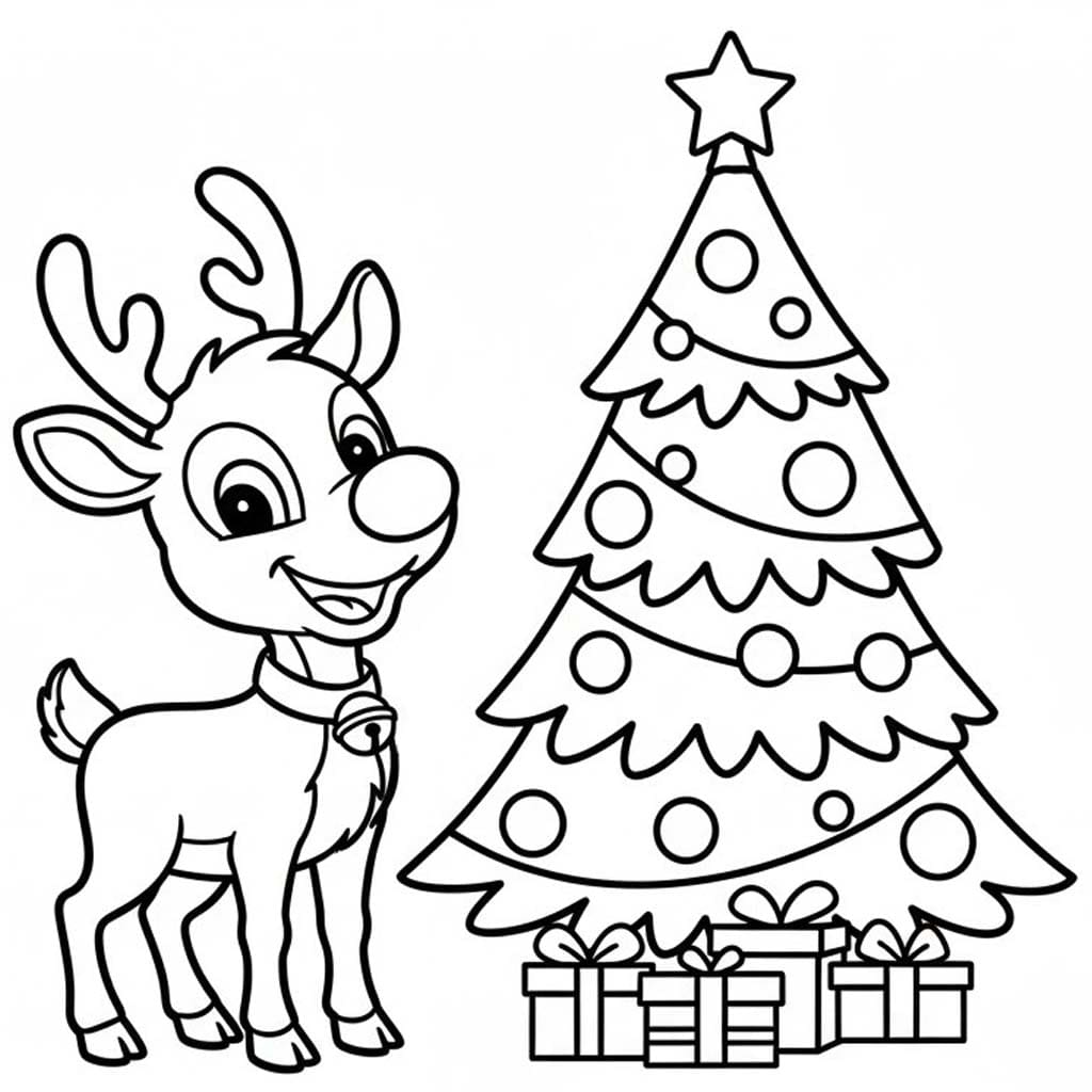 Kolorowanka Renifer Rudolf bezpłatny wydruku