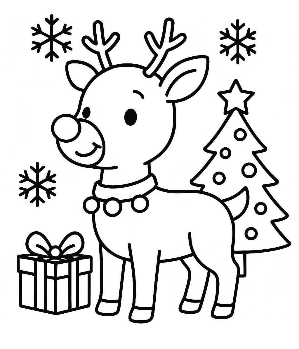 Kolorowanka Renifer Rudolf łatwy