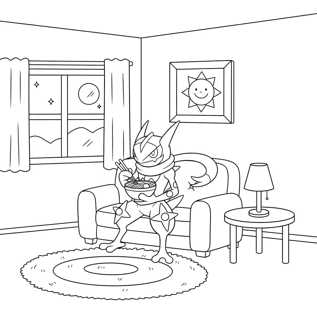 Kolorowanka Narysuj Greninja bezpłatny wydruku podstawowy