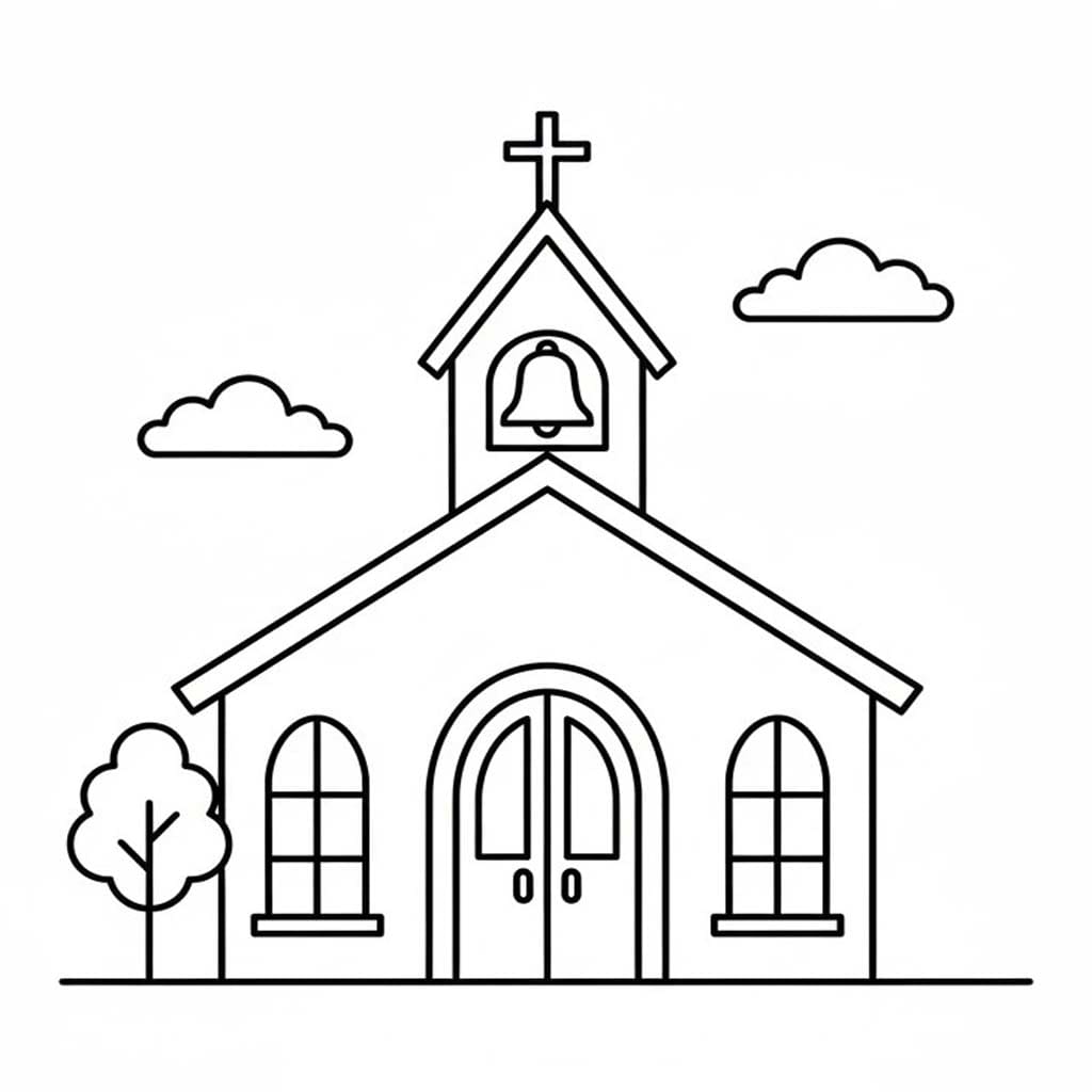 Kolorowanka Narysuj Kościół dla dzieci