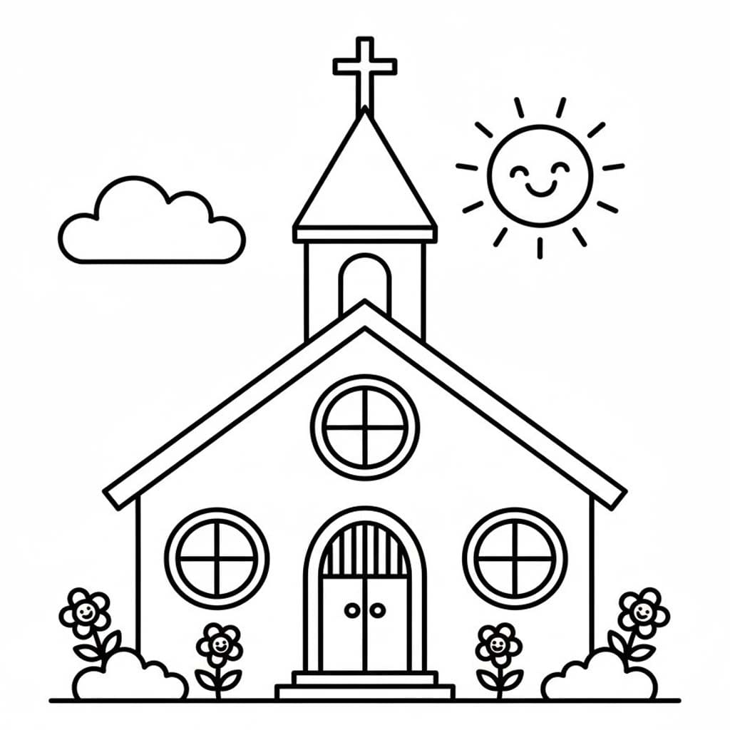 Kolorowanka Narysuj Kościół wydruku łatwy