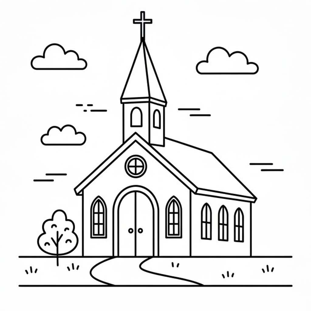 Kolorowanka Narysuj Kościół wydruku prosty