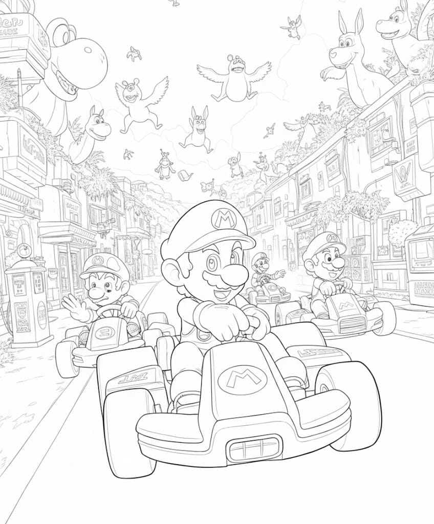 Kolorowanka Narysuj Mario Kart bezpłatny wydruku