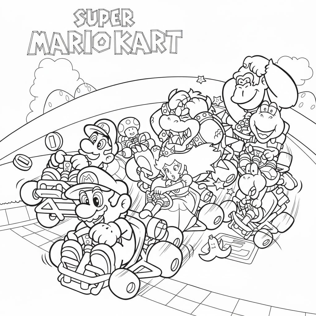 Kolorowanka Narysuj Mario Kart bezpłatny