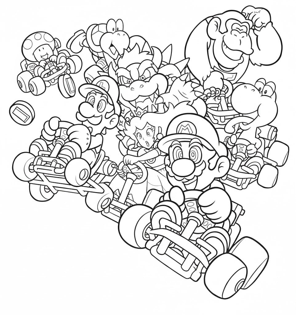 Kolorowanka Narysuj Mario Kart podstawowy