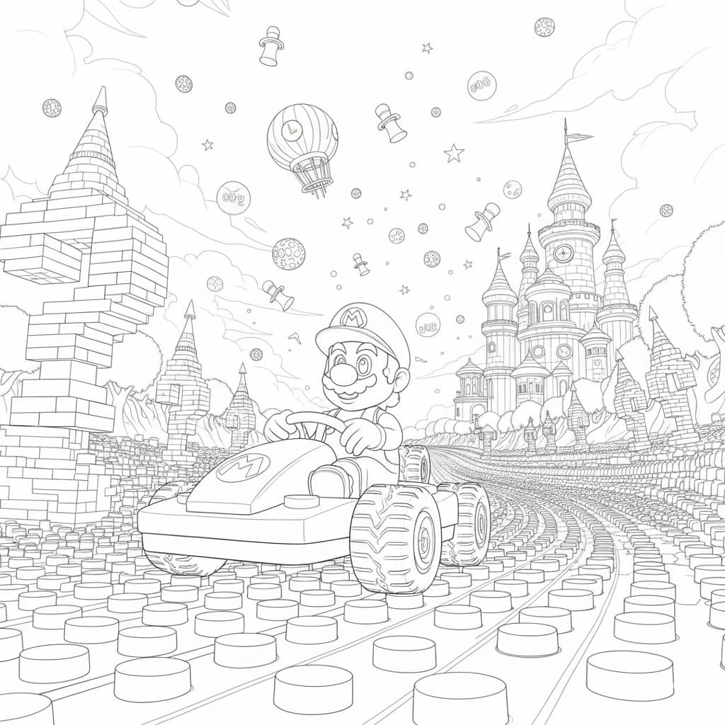 Kolorowanka Narysuj Mario Kart wydruku