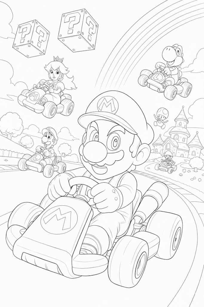 Kolorowanka Narysuj Mario Kart