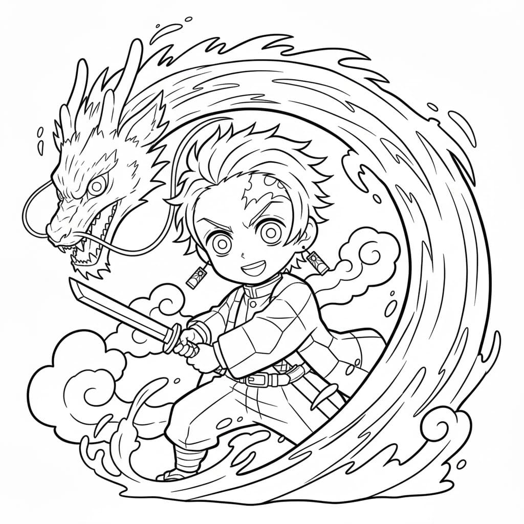 Kolorowanka Narysuj Tanjiro bezpłatny wydruku