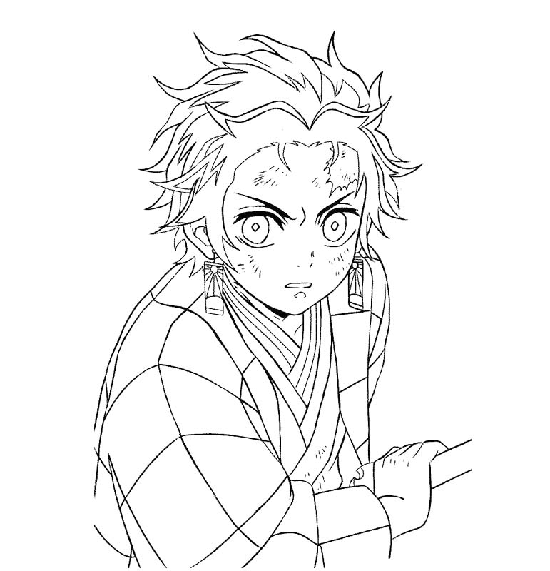 Kolorowanka Narysuj Tanjiro łatwy