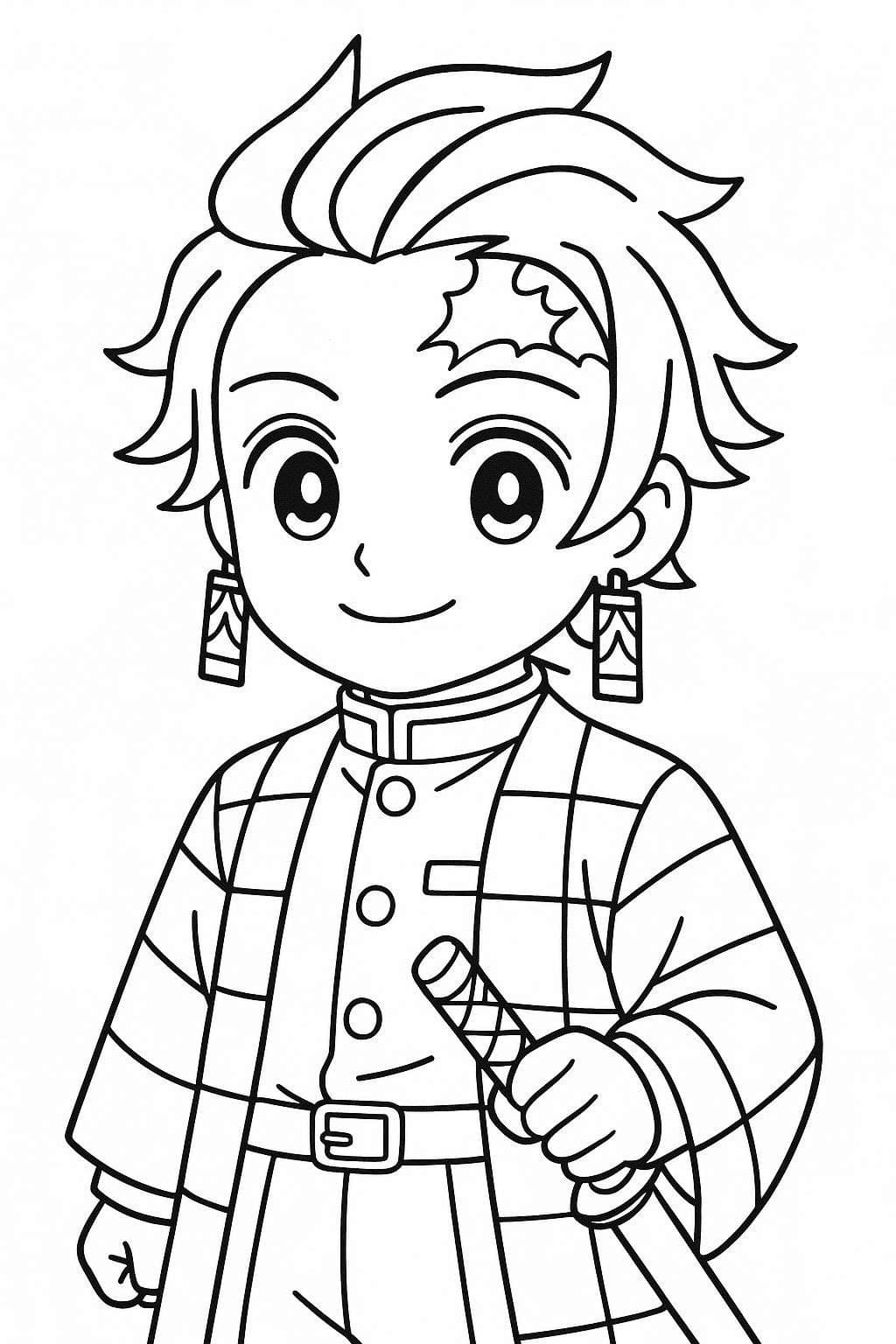 Kolorowanka Narysuj Tanjiro wydruku dla dzieci