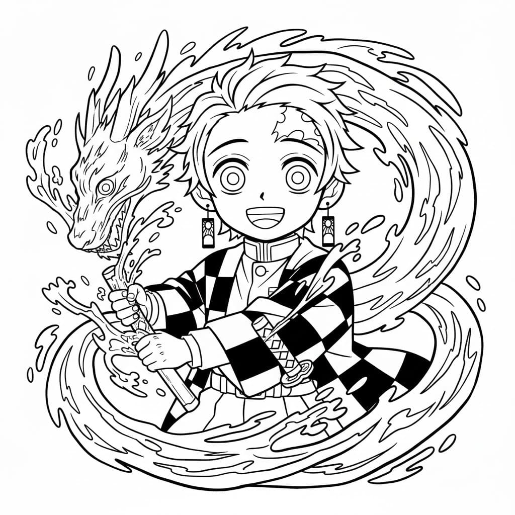 Kolorowanka Tanjiro wydruku dla dzieci