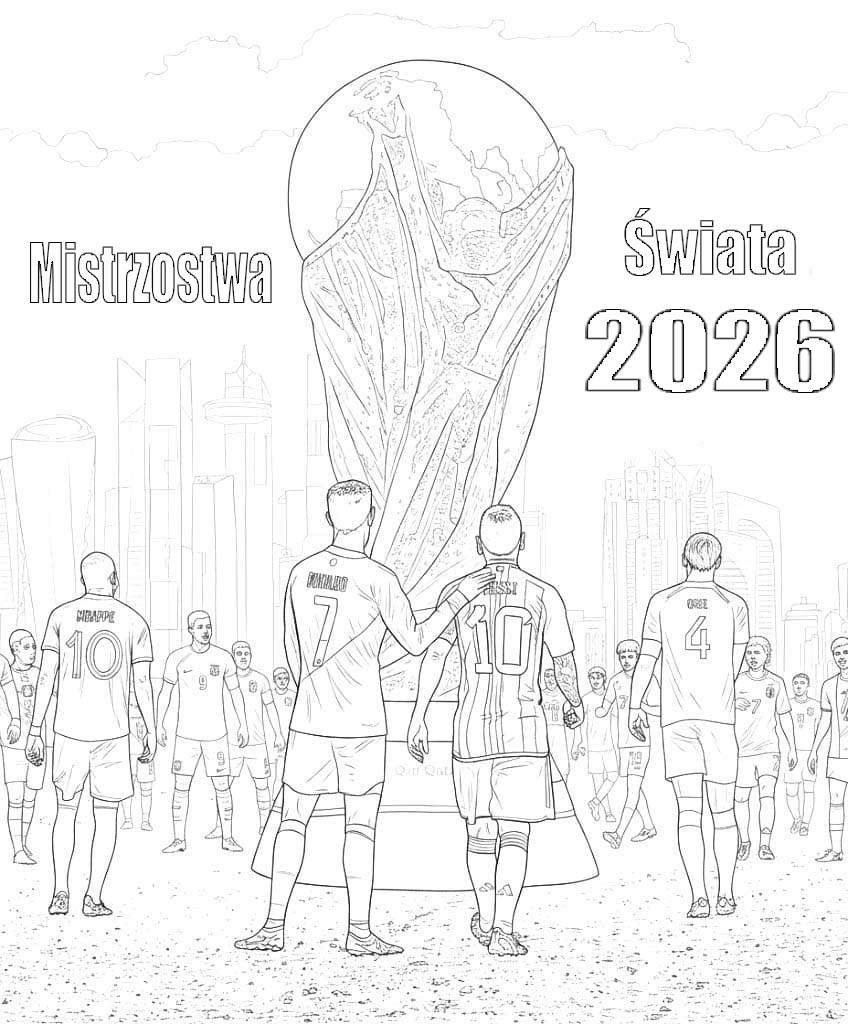 Kolorowanka Narysuj Mistrzostwa Świata 2026 wydruku prosty