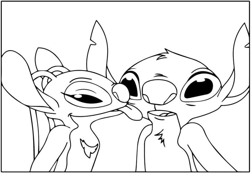 Kolorowanka Narysuj Stitch i Angel bezpłatny dla dzieci