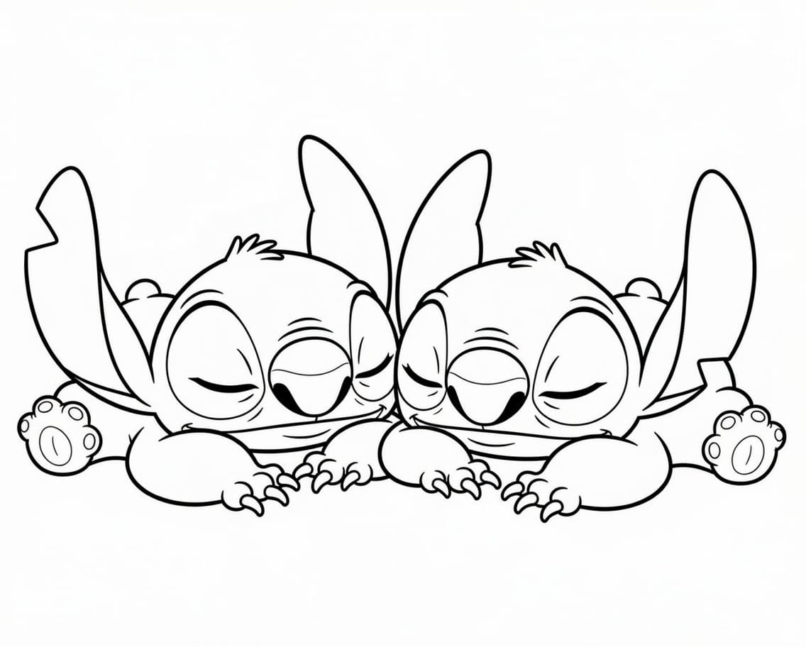 Kolorowanka Narysuj Stitch i Angel bezpłatny podstawowy