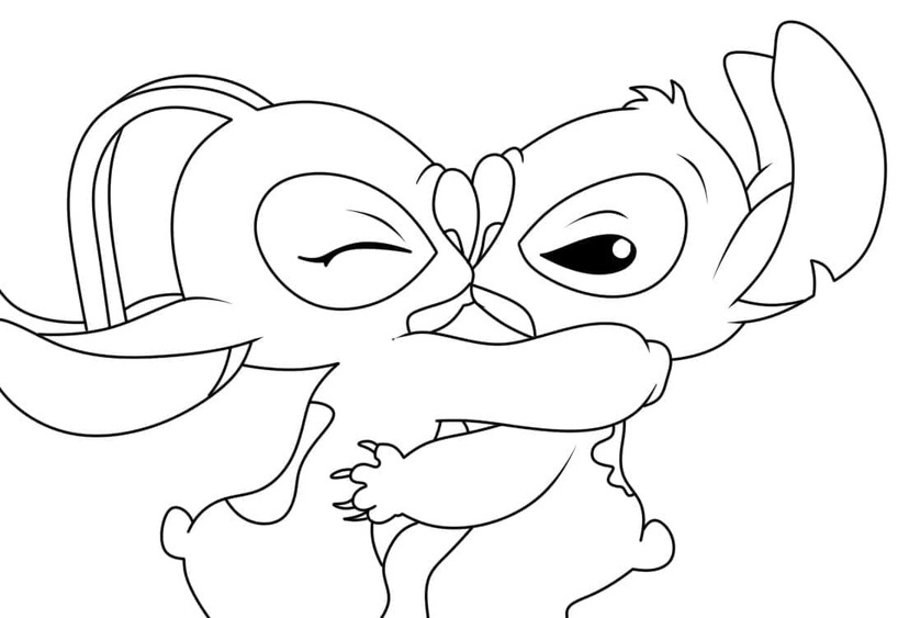 Kolorowanka Narysuj Stitch i Angel bezpłatny wydruku prosty