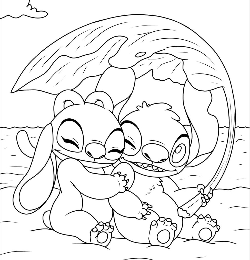 Kolorowanka Narysuj Stitch i Angel dla dzieci