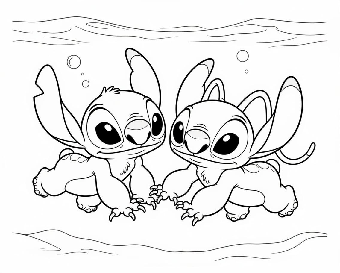 Kolorowanka Narysuj Stitch i Angel łatwy