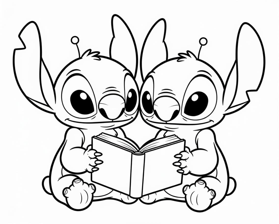 Kolorowanka Narysuj Stitch i Angel wydruku łatwy