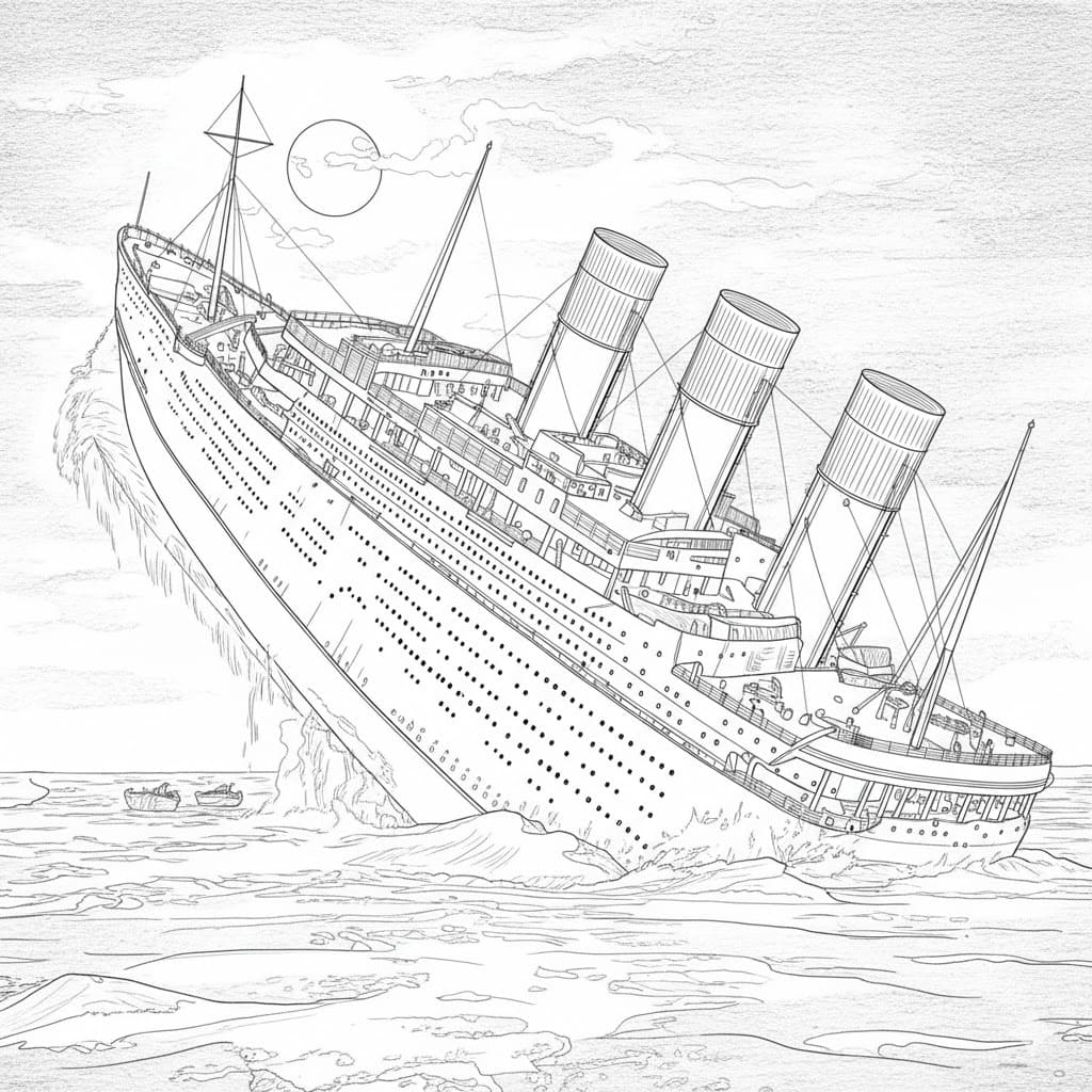 Kolorowanka Narysuj Titanic prosty