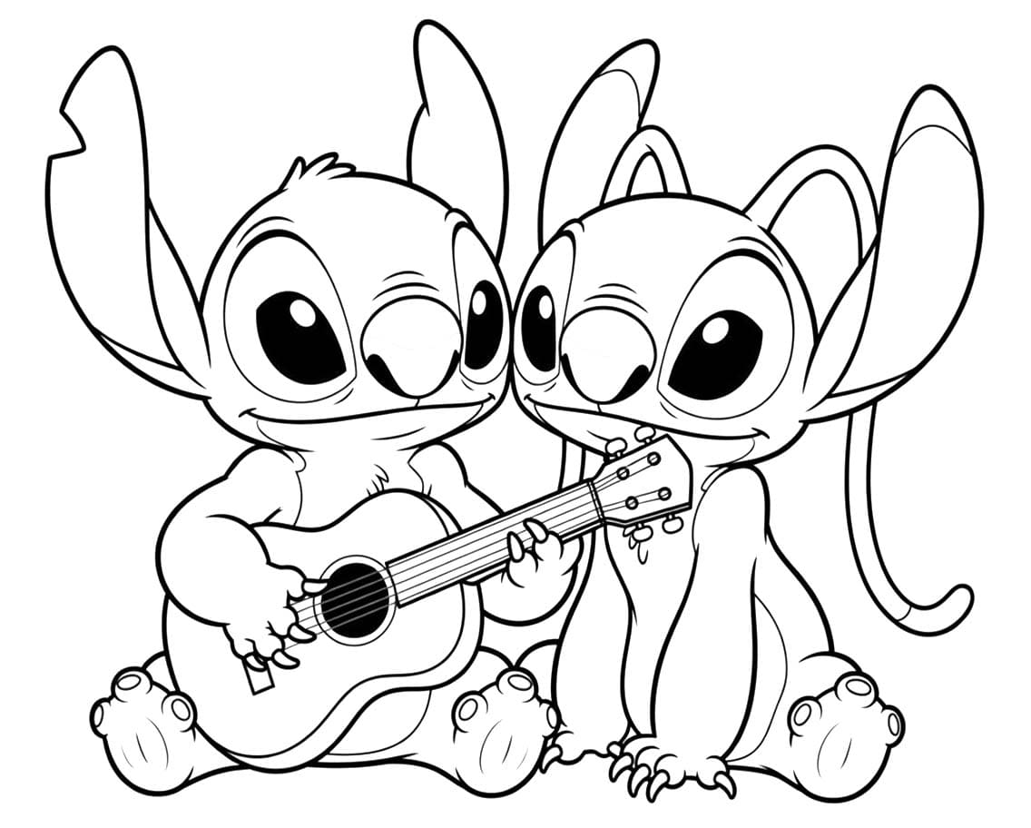 Kolorowanka Obraz Stitch i Angel Uroczy
