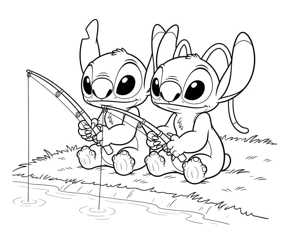 Kolorowanka Obraz Stitch i Angel bezpłatny wydruku