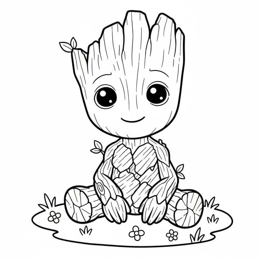 Kolorowanka Narysuj Groot wydruku dla dzieci