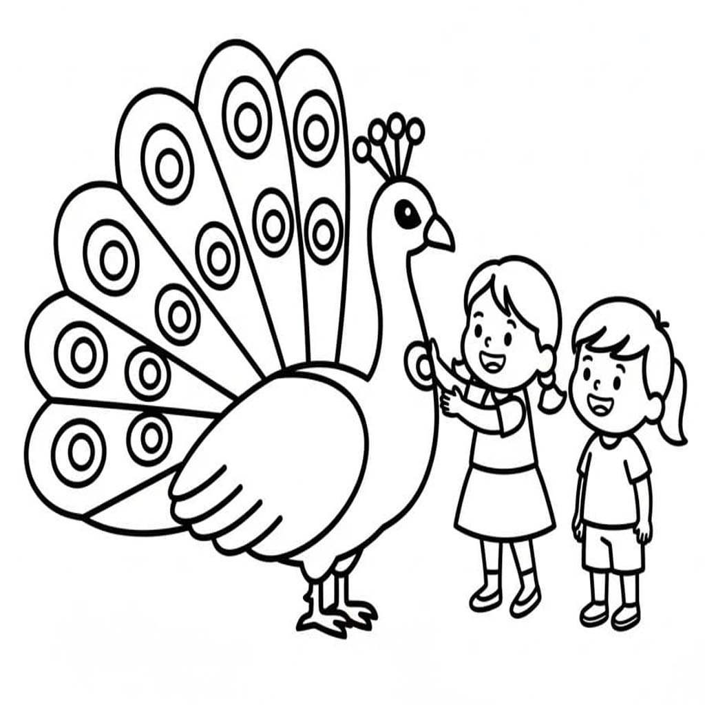 Kolorowanka Narysuj Paw wydruku podstawowy