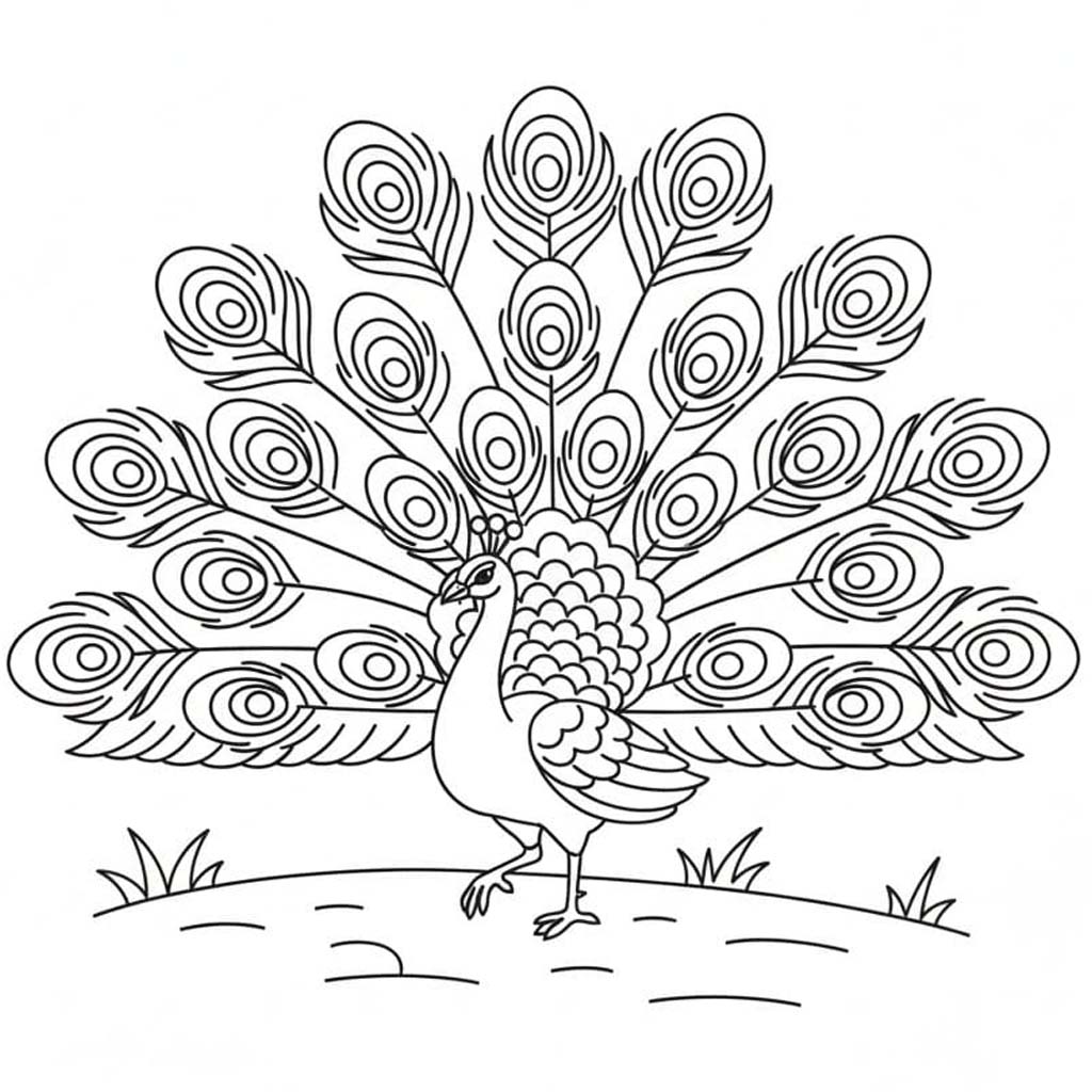 Kolorowanka Narysuj Paw wydruku prosty