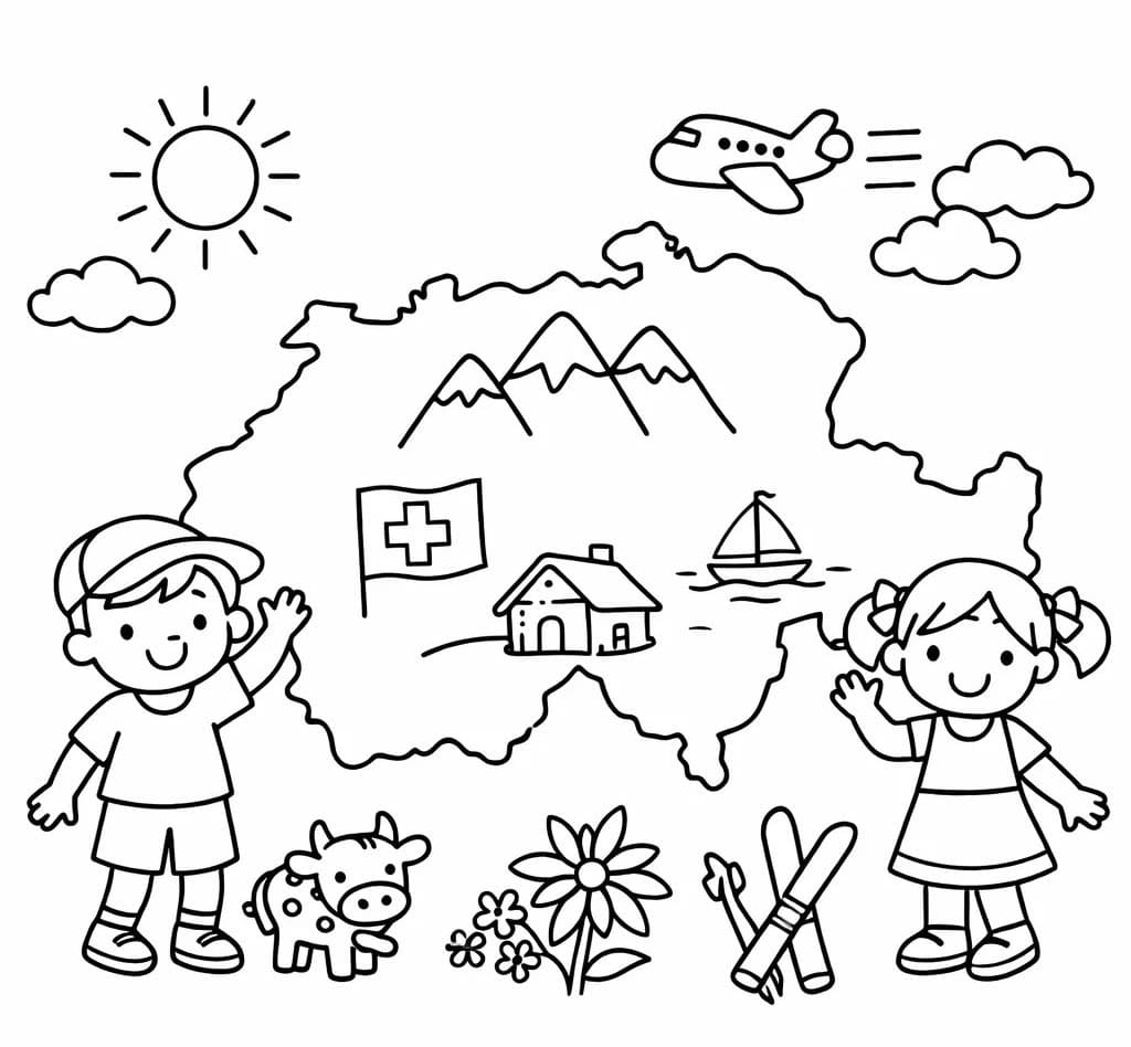 Kolorowanka Narysuj Szwajcaria bezpłatny łatwy