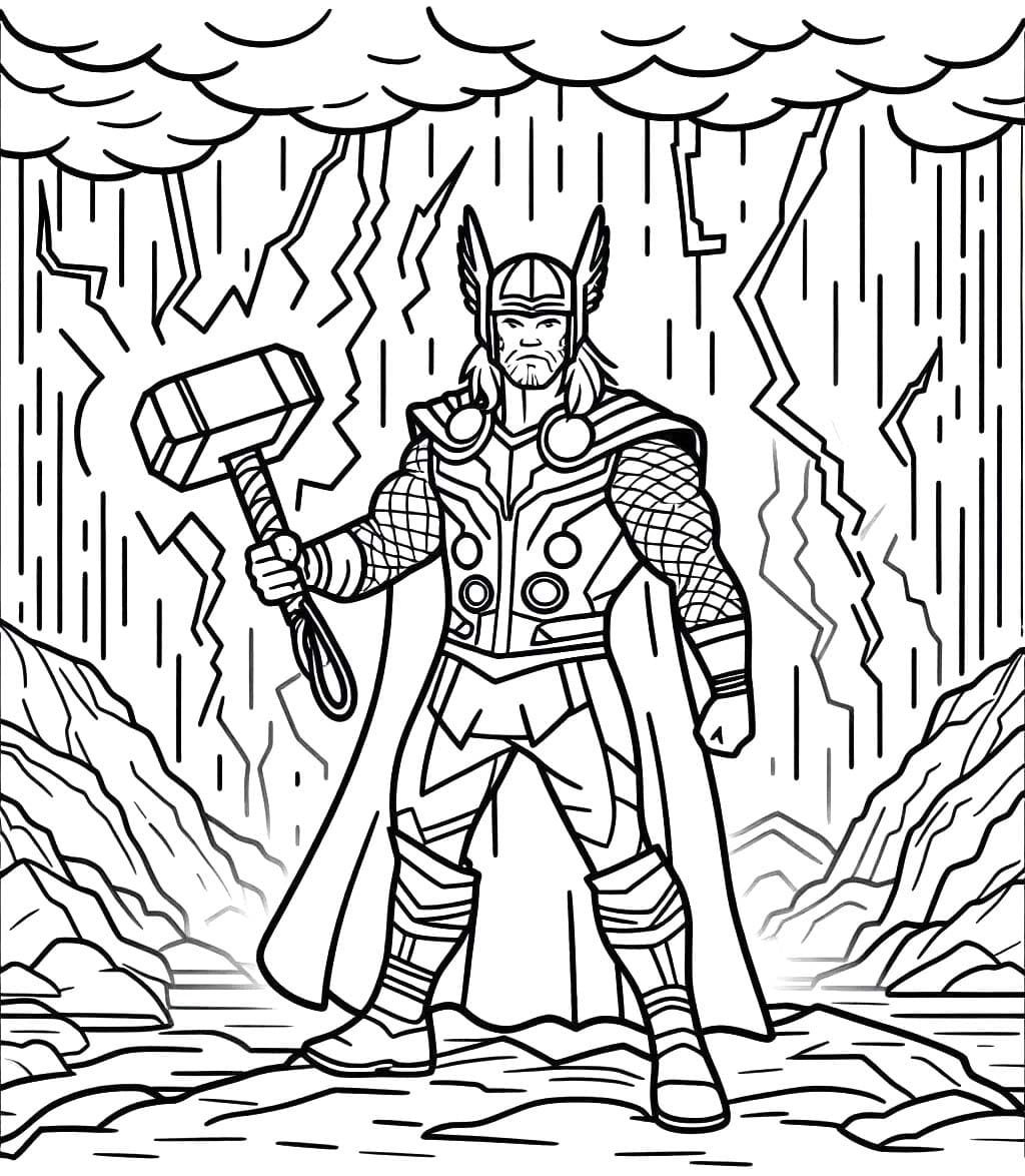 Kolorowanka Narysuj Thor bezpłatny wydruku dla dzieci