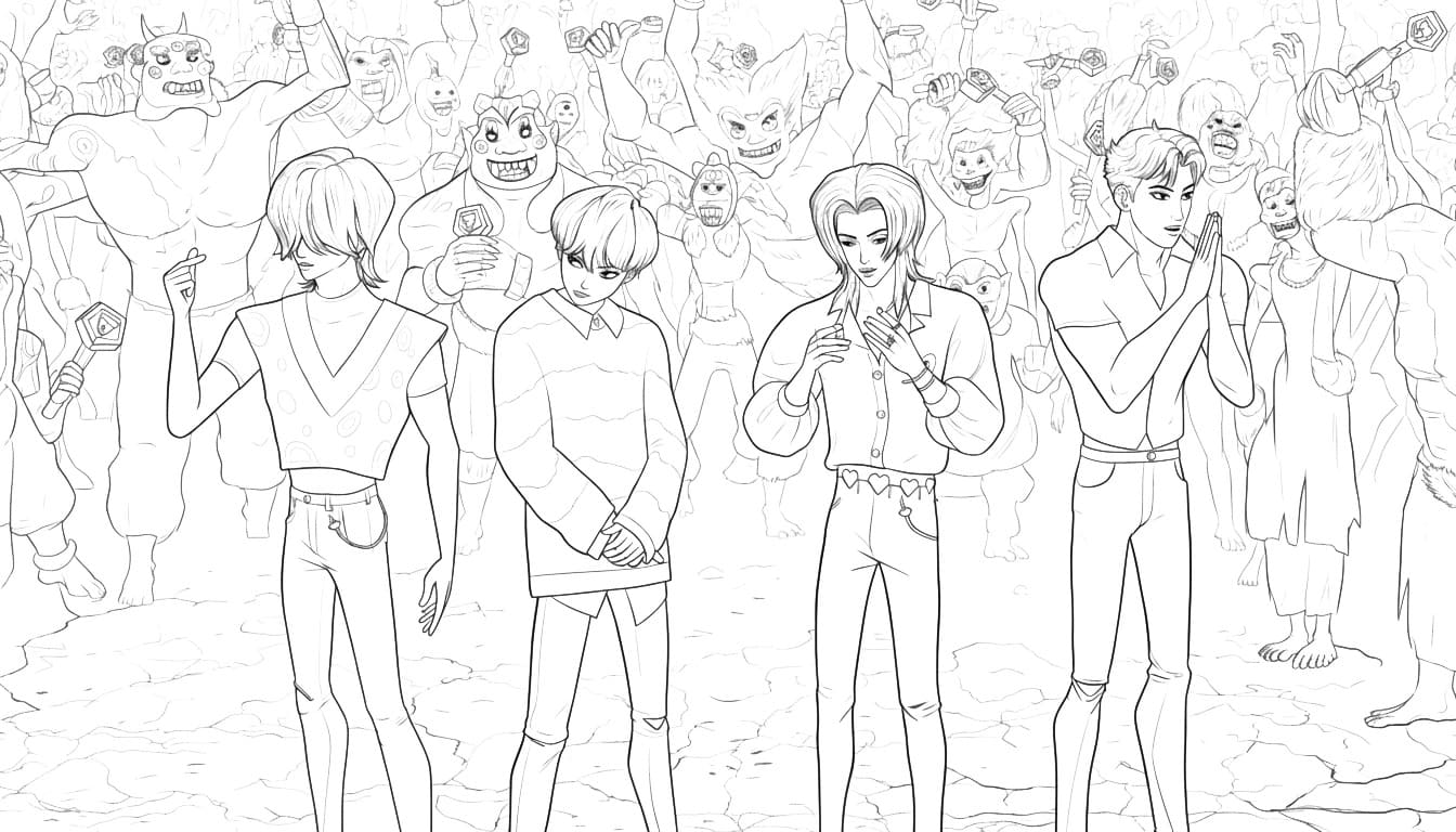 Kolorowanka Saja Boys bezpłatny wydruku dla dzieci