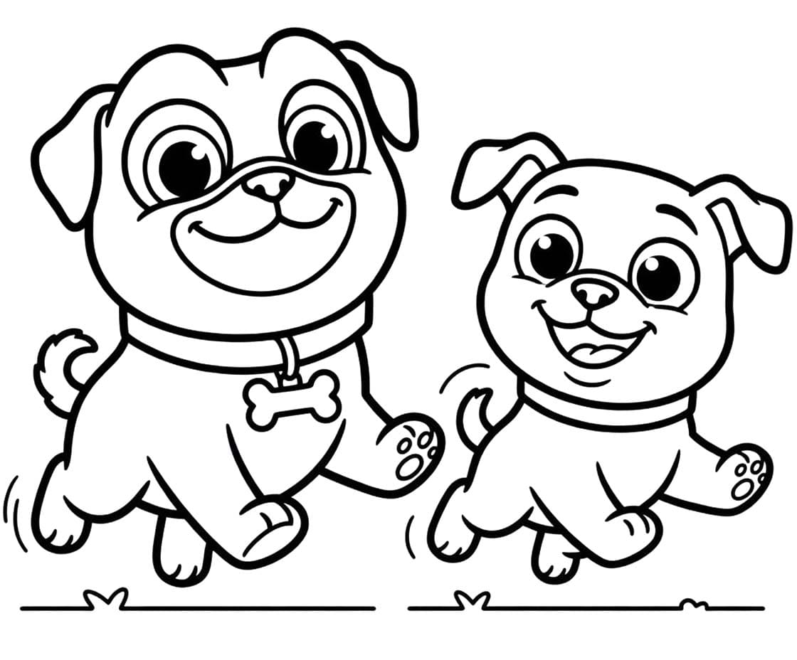 Kolorowanka Narysuj Bingo i Rolly w akcji bezpłatny prosty